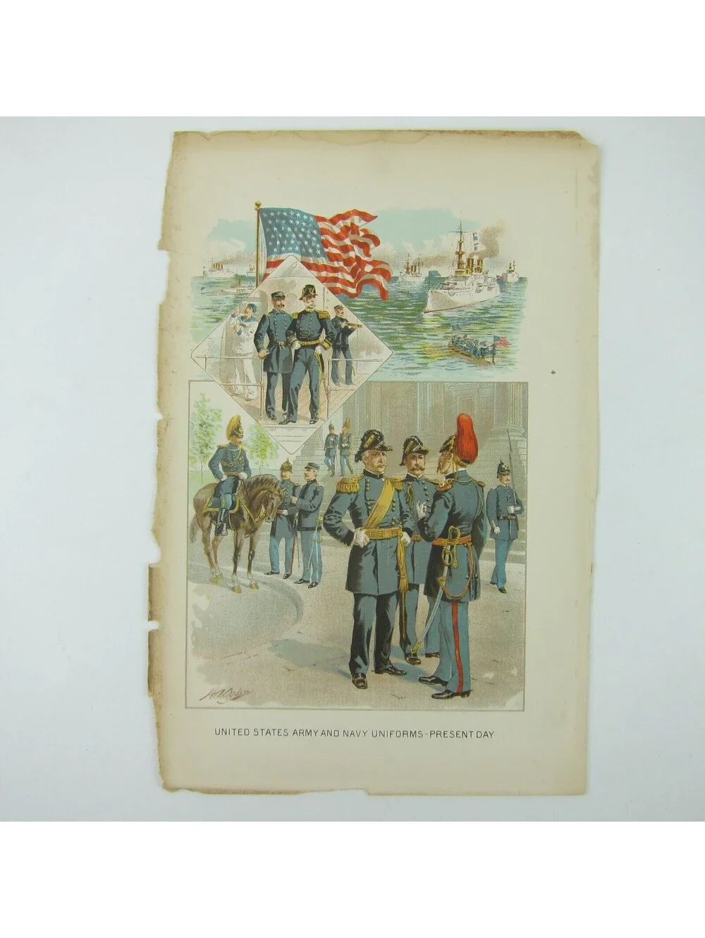 Chromolith Book Plate US Army & Navy Uniforms Spanish-American War Ogden Antique
